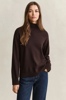 Superfine lambswool mockneck, Deep brown